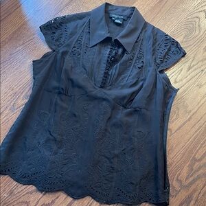 Etcetera 100% SILK Eyeshadow Brown Embroidered Blouse